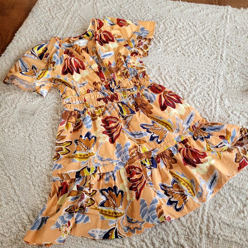 Anthropologie Somerset Mini Orange Tiered Floral Mini Dress Sz S